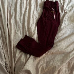 Burgundy Jogger Pants with Zipper Detail